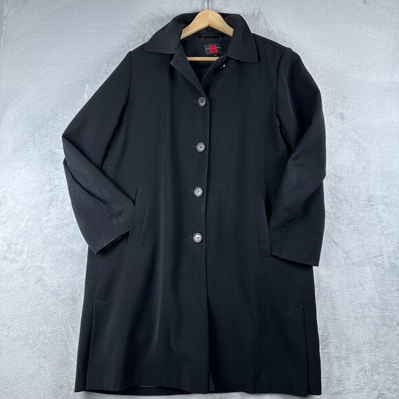 Gallery Maxi Coat Collar Detachable Hood Women's Size Large Button Front Black - Picture 1 of 14